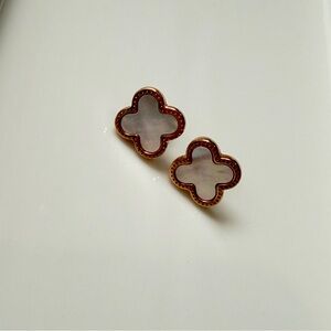 Mother-of-Pearl Clover Stud Earrings in Rose Gold Tone